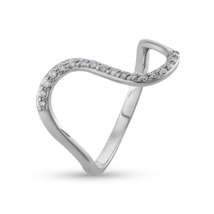 Anel de Dedinho Curvado em Ouro Branco 18K e Diamante 