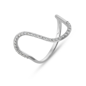 Anel Traço Curvo em Ouro Branco 18K e Diamante