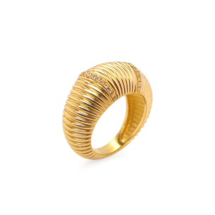 Anel Canelado em Ouro Amarelo 18K com Diamantes