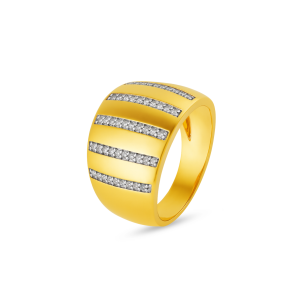 Anel em Ouro Amarelo 18K com Frisos de Diamantes