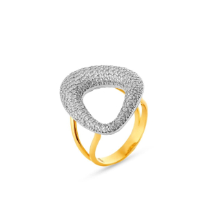 Anel ouro amarelo de triangulo com pavê de Diamantes  - 18k