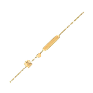 Pulseira em Ouro Amarelo 18K infantil placa anjo coração