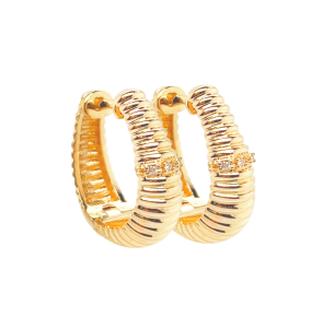 Brinco argola de ouro amarelo 18k com Diamantes