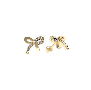 Brinco infantil de ouro amarelo 18k de laço com Diamantes