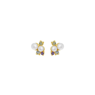 Brinco infantil em Ouro Amarelo 18K com Pérolas e pedras coloridas