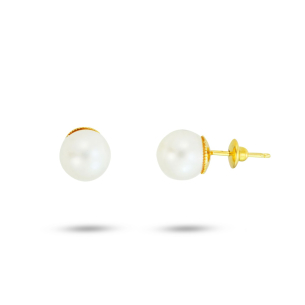 Brinco Infantil em Ouro Amarelo 18K com Pérolas de 8 mm  