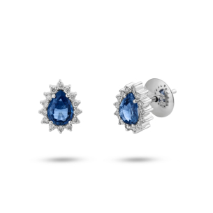Brinco em Ouro Branco 18K com Safira Azul e Diamantes  