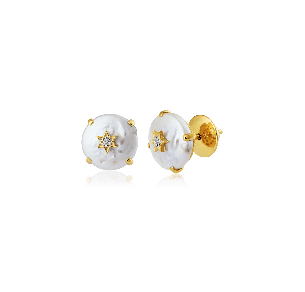 Brinco Ouro Amarelo e Madrepérola com Diamantes - 18K