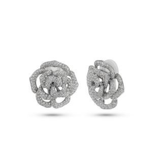 Brinco Flor em Ouro Branco 18k com Diamantes