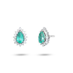 Brinco em Ouro Branco 18K com Esmeralda e Diamantes   