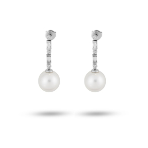 Brinco com Pérola e Diamantes em Ouro Branco 18K