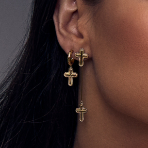 Brincos Charm Cruz em Ouro Amarelo 18K