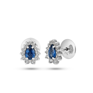 Brinco Gota em Ouro Branco 18k com Safira e Diamantes