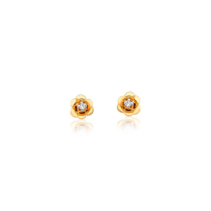 Brinco em Ouro Amarelo 18K infantil florzinha com Diamante  