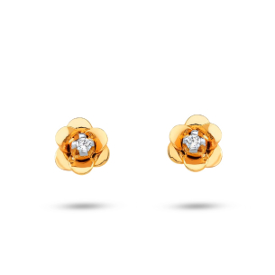 Brinco em Ouro Amarelo 18K infantil florzinha com Diamante  