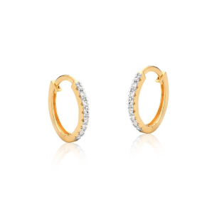 Brinco de argola pequeno de ouro amarelo com Diamantes - 18K