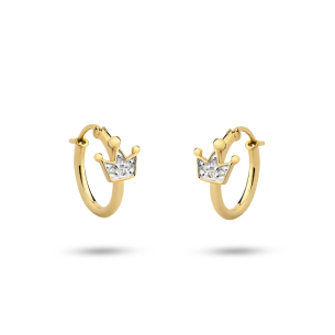Brinco em Ouro Amarelo 18K argola com coroa e diamantes 0.046ct