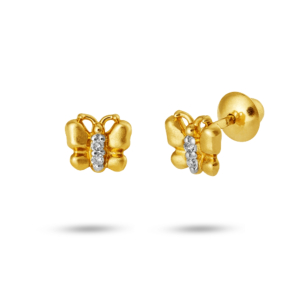 Brinco Infantil em Ouro Amarelo 18K borboleta com diamantes