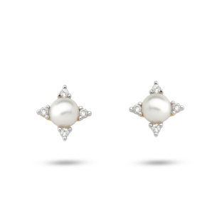 Brinco em Ouro Amaralo com Diamantes e Pérolas  