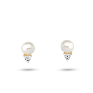 Brinco Infantil em Ouro Amarelo 18K com Pérola e Diamantes  