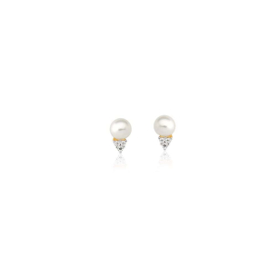 Brinco Infantil em Ouro Amarelo 18K com Pérola e Diamantes  