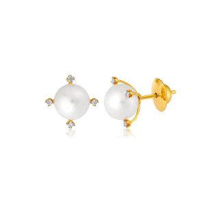 Brinco em Ouro Amarelo 18K com Pérola e Diamantes   