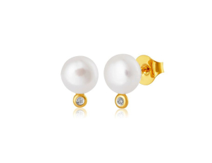Brinco em Ouro Amarelo 18K com Diamantes e Pérola  