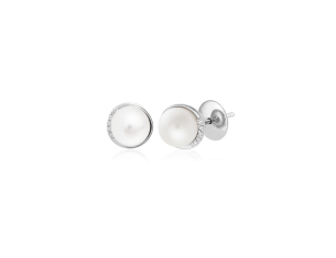 Brinco em Ouro Branco 18K com Diamantes e Pérolas  