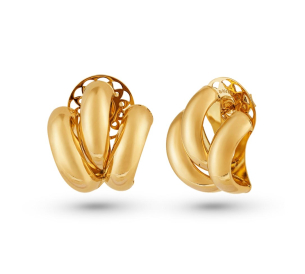 Brinco Meia Argola Tripla em Ouro Amarelo 18K