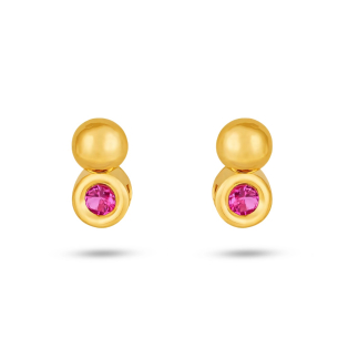 Brinco Infantil em Ouro Amarelo 18K com Turmalina Rosa -18K