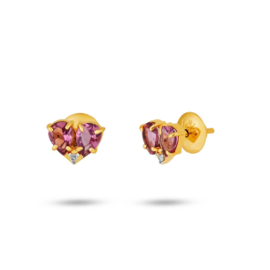 Brinco Infantil em Ouro Amarelo 18K com Turmalina Rosa e Diamantes   