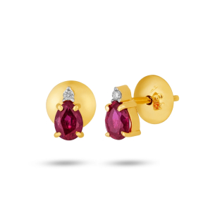 Brinco Infantil com Diamantes e Rubi em Ouro Amarelo 18K