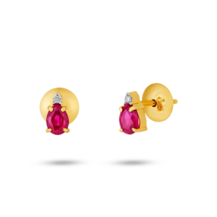 Brinco Infantil em Ouro Amarelo 18K com Turmalina Rosa e Diamantes  