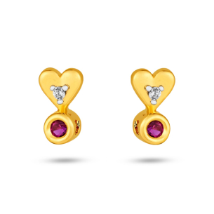 Brinco Infantil em Ouro Amarelo 18K com Rubi e Diamantes  