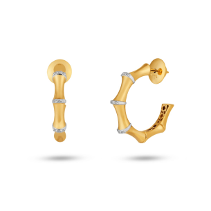 Brinco Argola Bambu em Ouro Amarelo 18k com Diamantes 