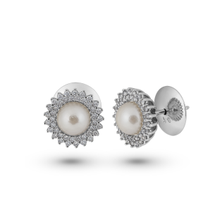 Brinco em Ouro Branco 18K com Pérolas e Brilhantes