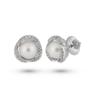 Brinco em Ouro Branco 18K com Pérolas e Brilhantes