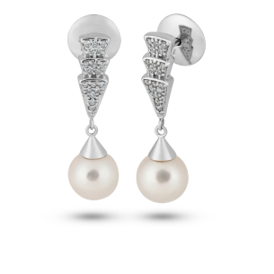 Brinco com Pérola e Brilhantes em Ouro Branco 18K