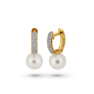 Brinco Argola em Ouro Amarelo 18K com Pérolas e Brilhantes