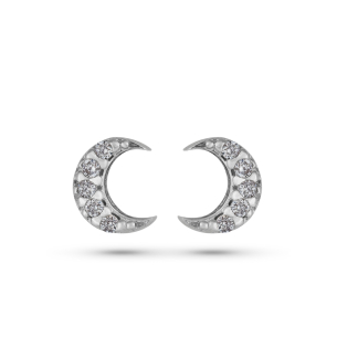 Brinco Pavé  em Ouro Branco 18k com Diamantes Meia-Lua 