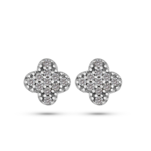 Brinco Pavé em Ouro Branco 18k com Diamantes Trevo 