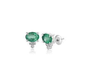 Brinco em Ouro Branco 18K esmeralda com diamantes - Médio