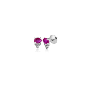 Brinco em Ouro Branco 18K com Rubi e Diamantes  
