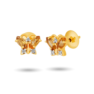 Brinco Borboleta com Citrino e Brilhantes em Ouro Amarelo 18K