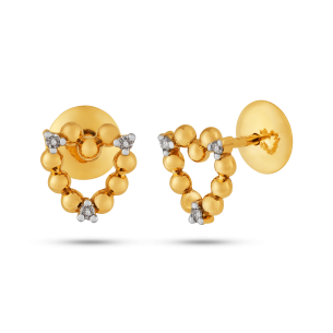 Brinco Cora&ccedil;&atilde;o de Bolinhas Cravado com Diamantes em Ouro Amarelo 18K