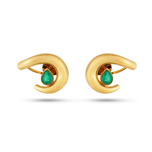 Brinco Curvo com Esmeralda Gota em Ouro Amarelo 18K