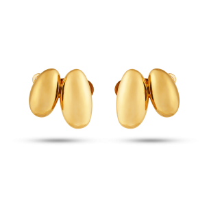 Brinco Duplo Oval Liso em Ouro Amarelo 18K