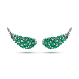 Brinco Ear Cuff com Esmeraldas e Diamantes em Ouro Branco 18K 