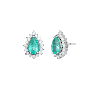 Brinco em Ouro Branco 18K com Esmeralda e Diamantes   