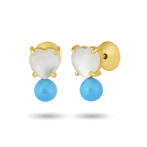 Brinco Infantil com Madrepérola e Turquesa em Ouro Amarelo 18K